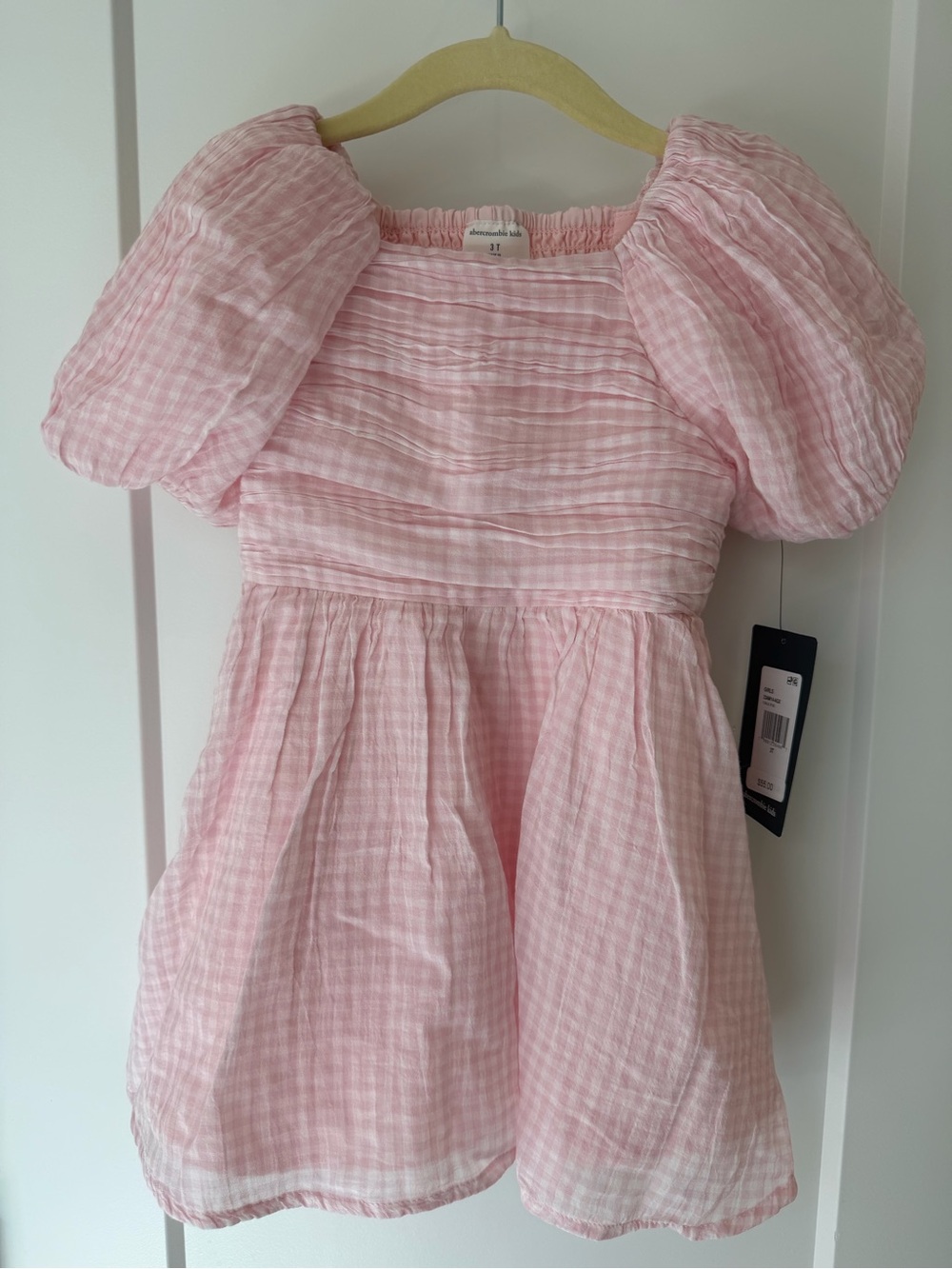 abercrombie kids Pink Puff-Sleeve Gingham Dress